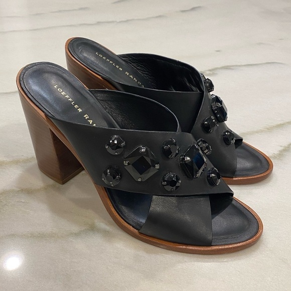 Loeffler Randall Sandals size 8 Black Jeweled Block Heel - Picture 1 of 11